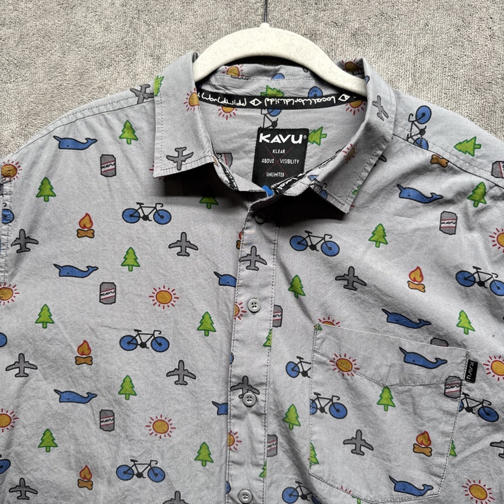 Kavu Gray Casual Button Down Shirt with Colorful Print